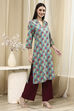 Teal Cotton Printed Straight Kurta image number 4