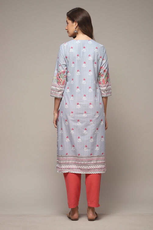 Sky Blue LIVA Straight Printed Kurta image number 2