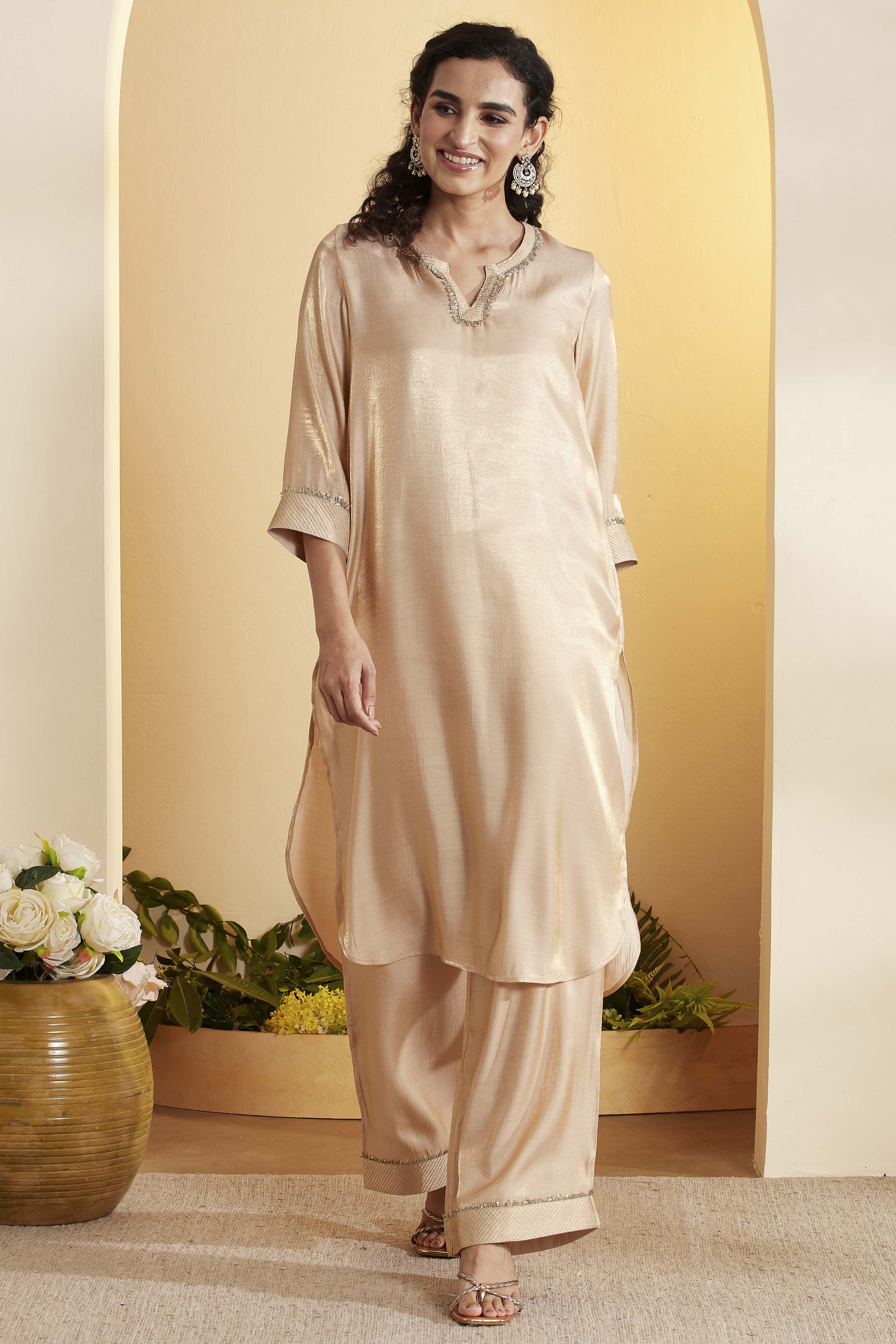Sky Blue Viscose Rayon Straight Kurta Pants Set image number 6