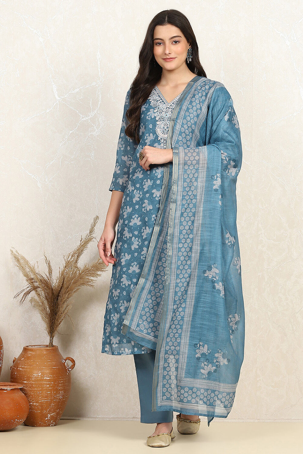 Mauve Linen Digital Print Unstitched Suit Set image number 7