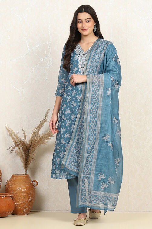 Mauve Linen Blend Digital Print Unstitched Suit Set image number 7