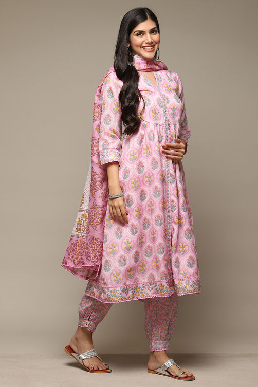 White Cotton Blend Gathered Kurta Suit Set image number 6