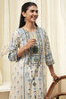 Off-White and Blue Cotton Straight Kurta image number 6