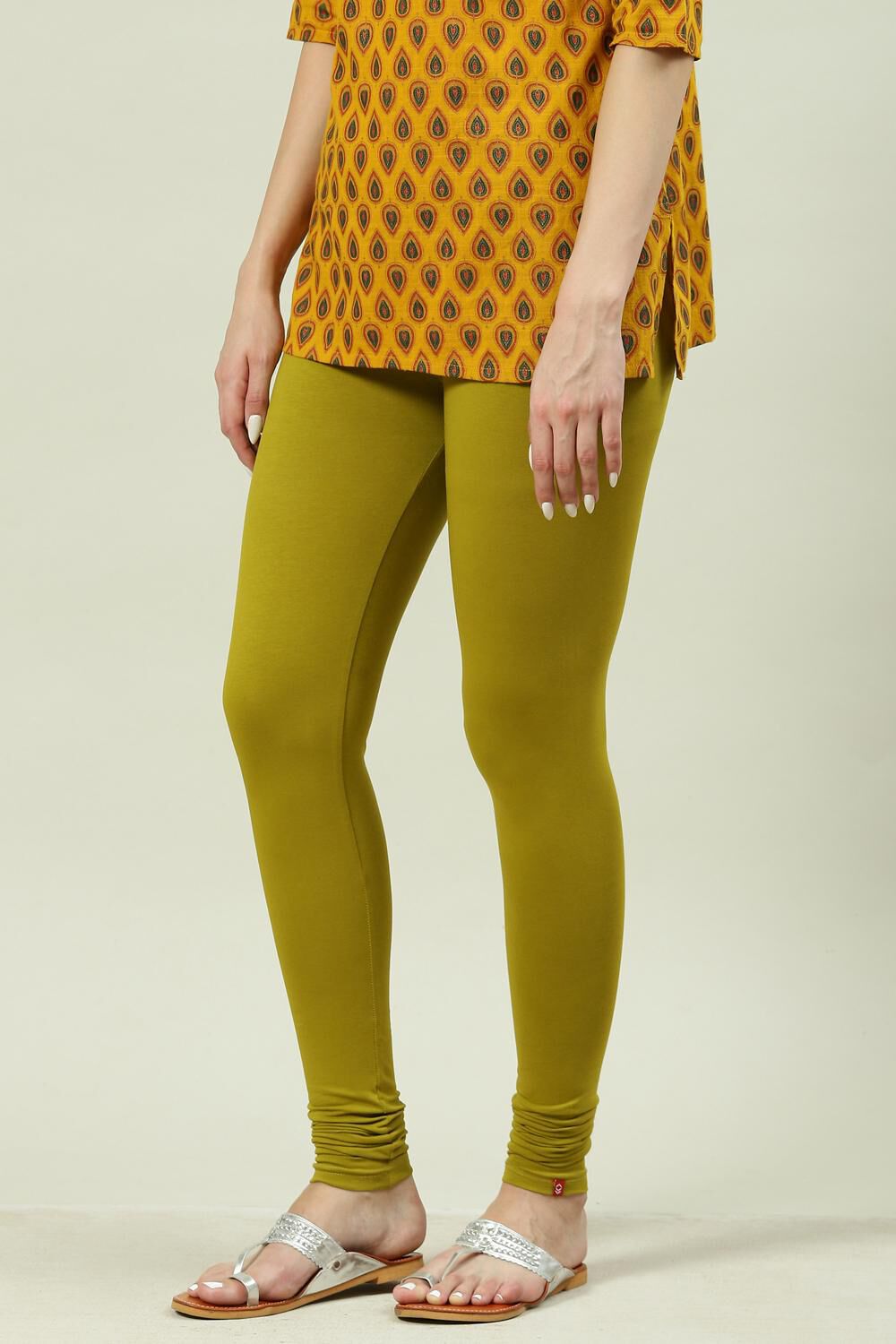 Henna Green Cotton Lycra Churidar image number 2