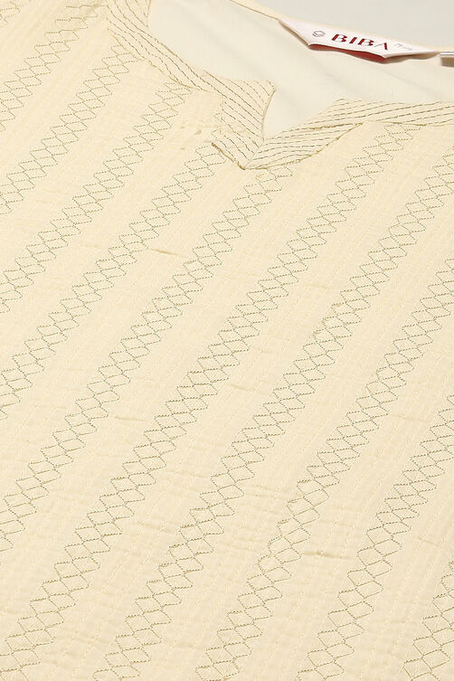 Off White Cotton Straight Kurta image number 1