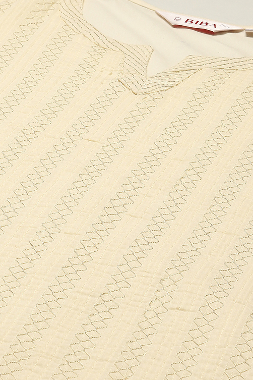 Off White Cotton Straight Kurta image number 1