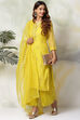 Lime Green Art Silk Straight Kurta Flared Palazzo Suit Set image number 6