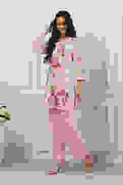 Pink Cotton Straight Suit Set image number 4
