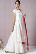 Off White Poly Metallic Cotton Straight Kurta Skirt Suit Set image number 6