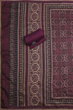 Wine Silk Blend Hand Embroidered Unstitched Suit Set image number 3