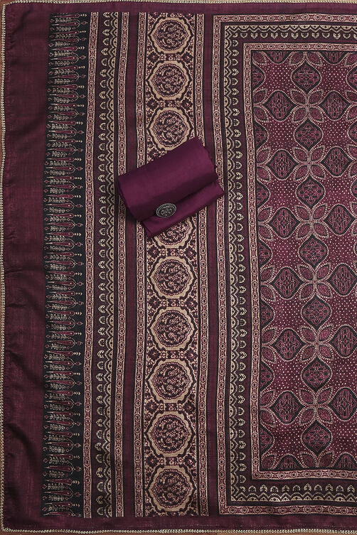 Wine Silk Blend Hand Embroidered Unstitched Suit Set image number 3