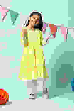 Lime Green Cotton Tiered Kurta Straight Palazzo 2 Piece Set image number 0