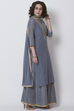 Grey Poly Cotton Straight Kurta Sharara Suit Set image number 3