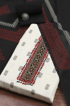 Cream-Black Flex Hand Block Print Unstitched Suit Set image number 0