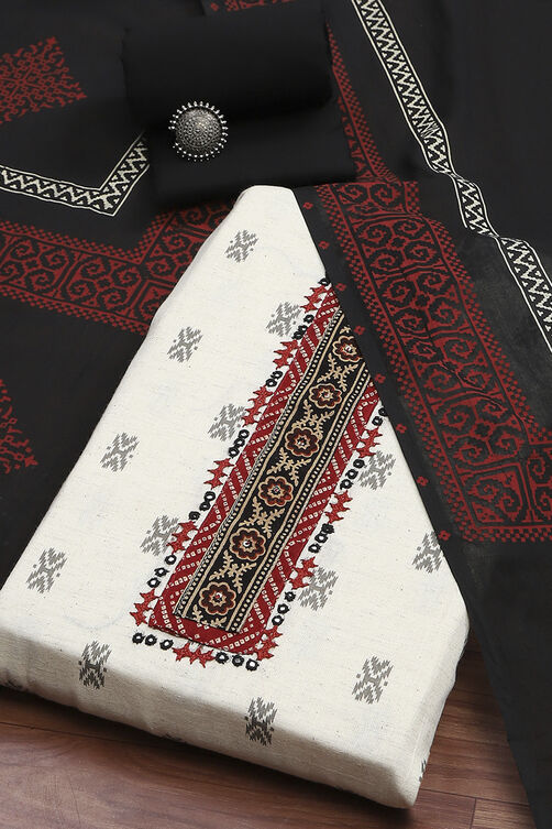 Off-White-Red Flex Hand Block Print Unstitched Suit Set image number 0