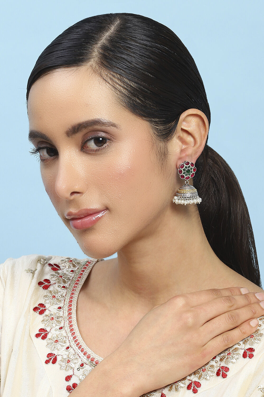 Pink Green Stone Earrings image number 3