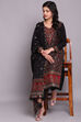 Black Woolen A-Line Kurta Narrow Pants Suit Set image number 4