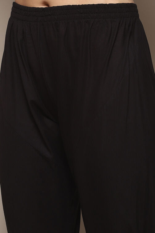 Black Cotton Anarkali Printed Kurta Churidar Suit Set image number 2