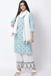 Sea Green Cotton Straight Kurta Palazzo Suit Set image number 0
