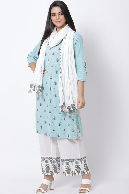 Sea Green Cotton Straight Kurta Palazzo Suit Set image number 0