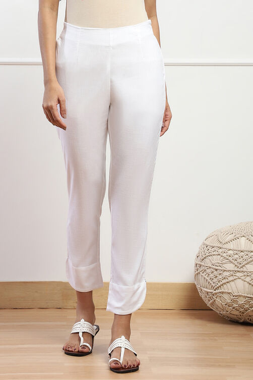 Beige Viscose Lycra Solid Pant image number 4
