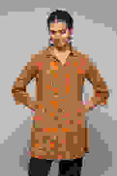 Mustard LIVA Straight Printed Top image number 0