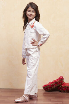White Cotton Floral Printed Top and Pant Set image number 3