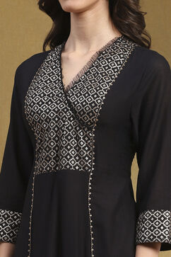 Black Cotton Printed Festive A-Line Suit Set image number 1