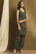 Olive Green Hand-Block Printed Straight Co-ord Set image number 7