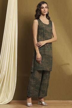 Olive Green Hand-Block Printed Straight Co-ord Set image number 7