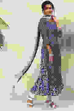 Indigo Straight Kurta Churidar Suit Set image number 7