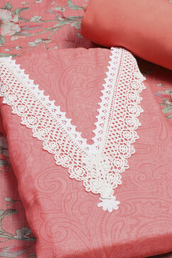 Salmon Pink Linen Unstitched Suit Set image number 4