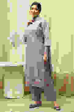 Teal Tissue Machine Embroidered Unstitched Suit Set image number 4