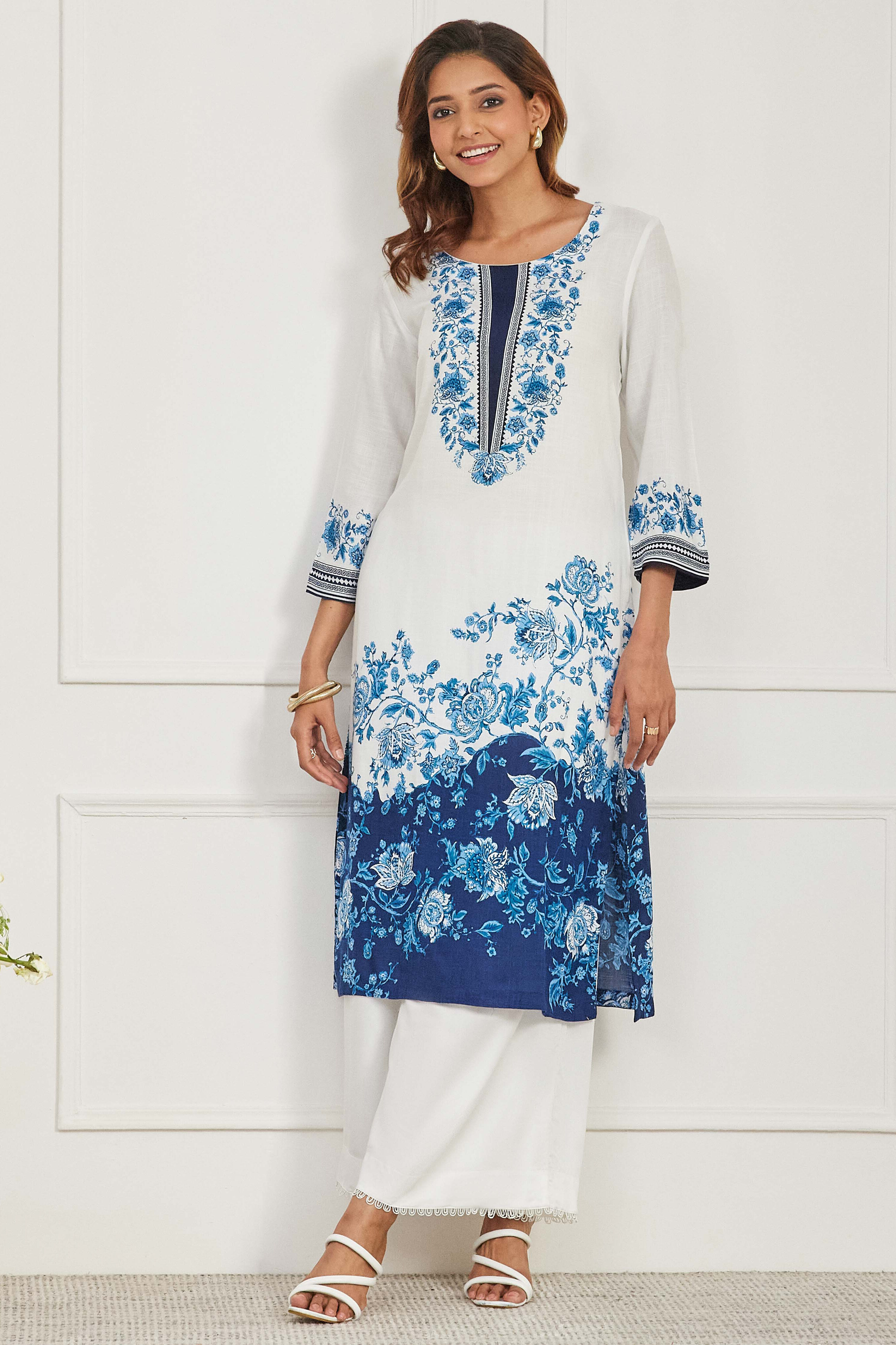 Blue Viscose Rayon Straight Kurta image number 2