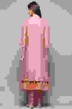 Peach Cotton Blend Layered Kurta Churidar Suit Set image number 5