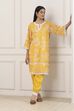 Yellow Floral Lace-Detail Straight Suit Set