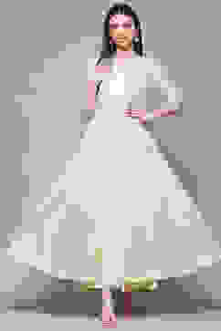 White Polyester Blend Straight Dress image number 0