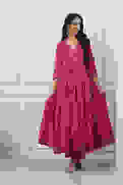 Pink Cotton Anarkali Suit Set image number 0