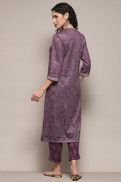 Purple Cotton Blend Printed Straight 2 Piece Set image number 4