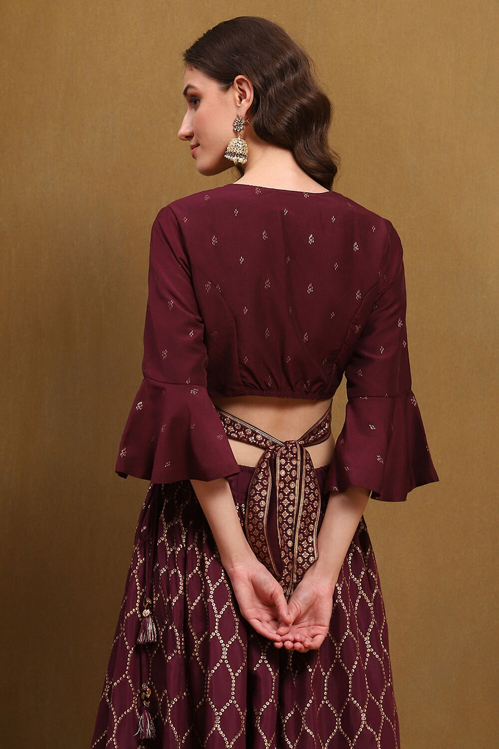 Black Hand-Block Printed Festive Crop Top image number 3