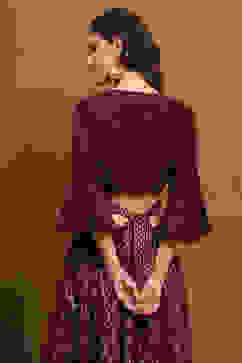 Wine Hand-Block Printed Festive Crop Top image number 3