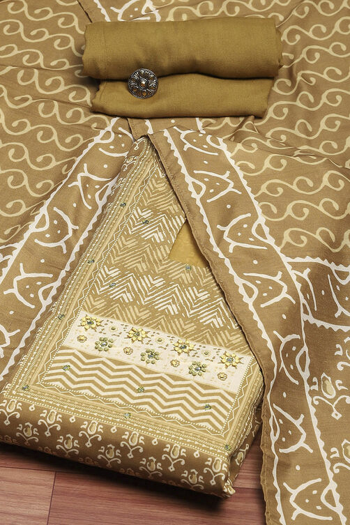 Green Cotton Blend Printed Unstitched Suit Set image number 0