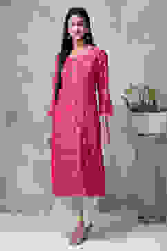 Pink Rayon Straight Kurta Pants Set image number 5