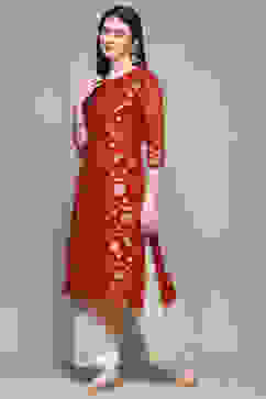 Red Polyester Straight Kurta image number 2