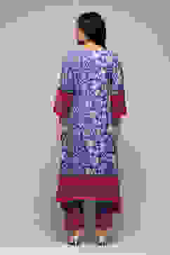 Indigo Cotton Straight Printed Kurta Ankle Length Suit Set image number 4