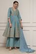 Blue Silk Chanderi Anarkali Suit Set