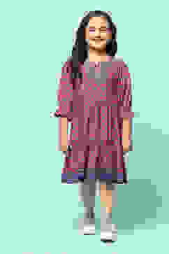 Blue & Rust Rayon Tiered Dress Printed Dress image number 5