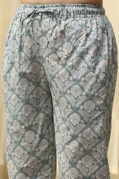 Teal Cotton Printed Embroidered Unstitched Suit Set image number 3