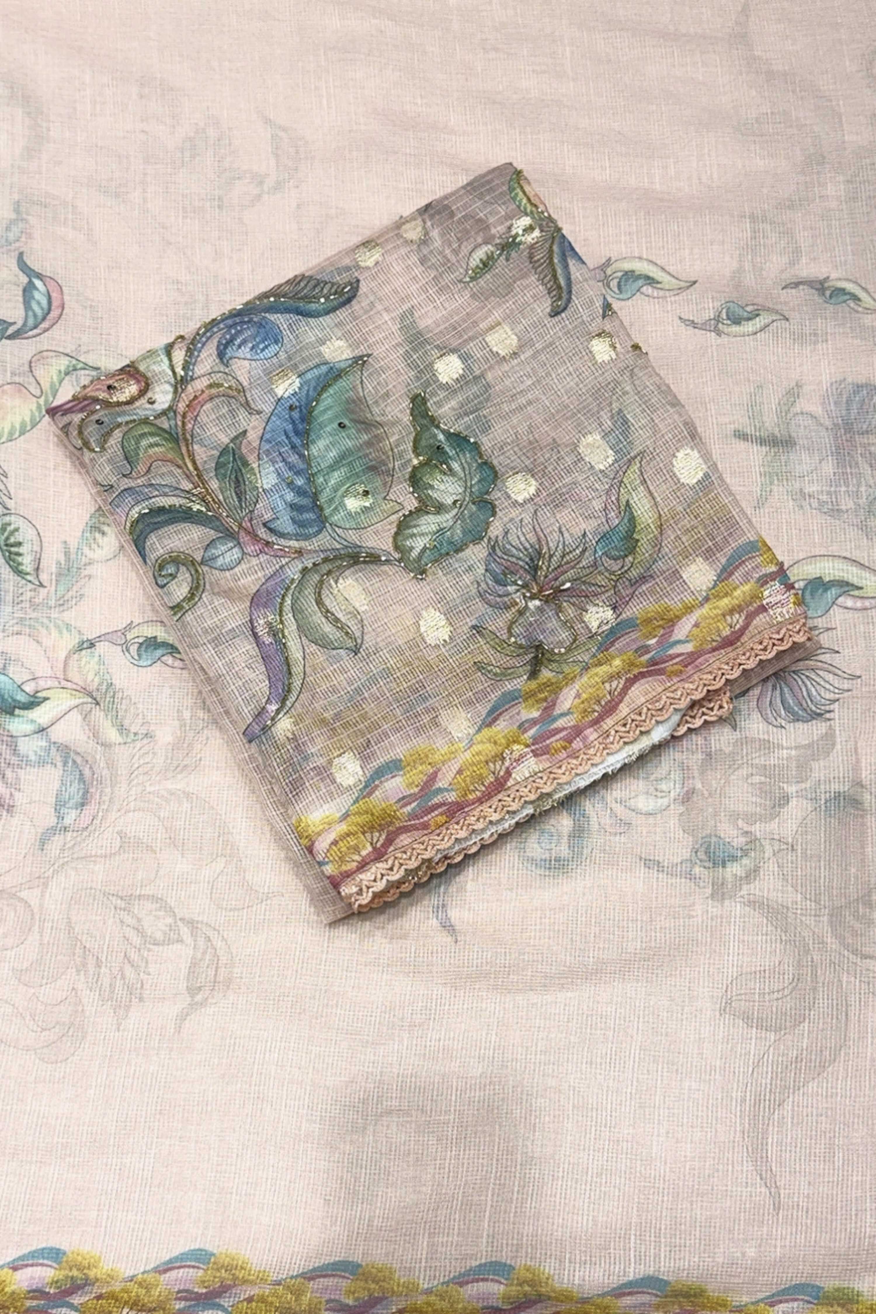 Peach Cotton Printed Unstitched Suit Set image number 1