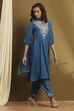 Green Embroidered Festive Kalidar Suit Set image number 0